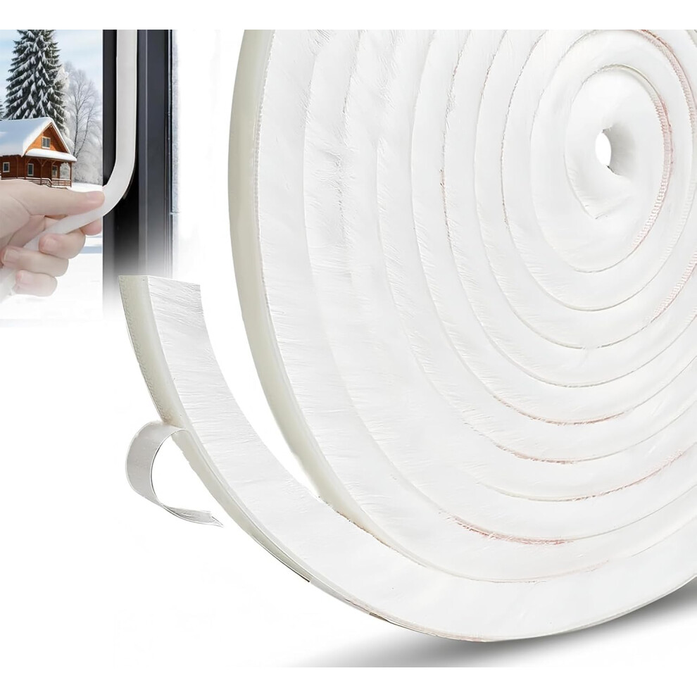 10M Draft Excluder For Doors Windows, 9Mm(W) X 23Mm(T) Brush Weather Stripping Tape Self-Adhesive Seal Strip, White 5001320573965