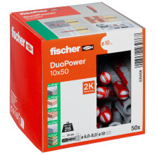 Fischer DuoPower 10 X 50, Powerful Universal Plug with Intelligent 2-Component Technology Fastenings in Concrete, Bricks, Gypsum Plasterboard, Chipbo