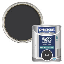 Johnstone's - Quick Dry & Nondrip Eggshell Paint for Wood & Metal - Black | Interior | Low Odour, Water-Based Formula, Dry in 1-2 Hours | 12m2 Covera