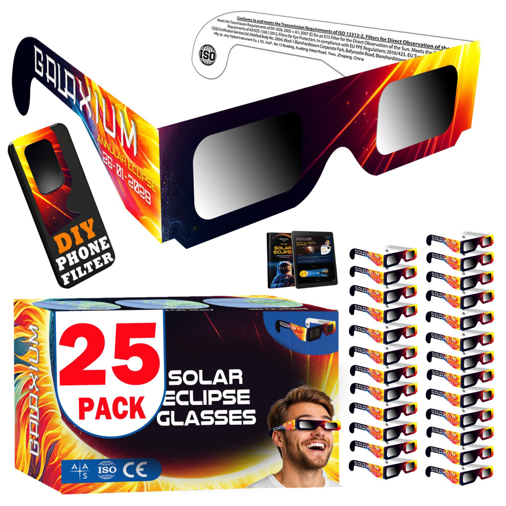 Galaxium 25 Pack Solar Eclipse Glasses 2026 Iso 12312-2 Certified | Approved Sun Eclipse Glasses | Trusted For Direct Solar Eclipse Viewing | Solar G 5005371711031