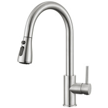 DERW Kitchen Tap, Pull Out Kitchen Mixer Tap, 360 Swivel Spout, 3 Modes Spray, Brushed Stainless Steel, Anti-Splash, Single Handle Easy Control, Qui