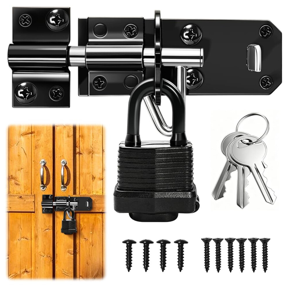 Gate Bolt Lock With Padlock | Heavy Duty Waterproof Door Latch For Garden Sheds, Gates, Fences And Yards, Includes Matching Mounting Screws 5004453974708