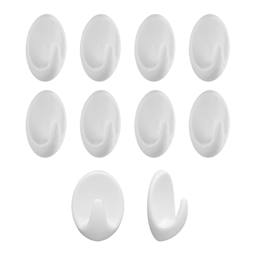 10 Pcs Self Adhesive Plastic Wall Hooks, Seamless Wall Hooks, Multi Function Self Adhesive Hooks, Oval Adhesive Hooks, Small Extra Sticky White Stick 5004111964881