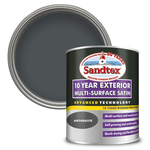 Crown Sandtex 10 Year Multi Surface Satin Paint 750ml Anthracite