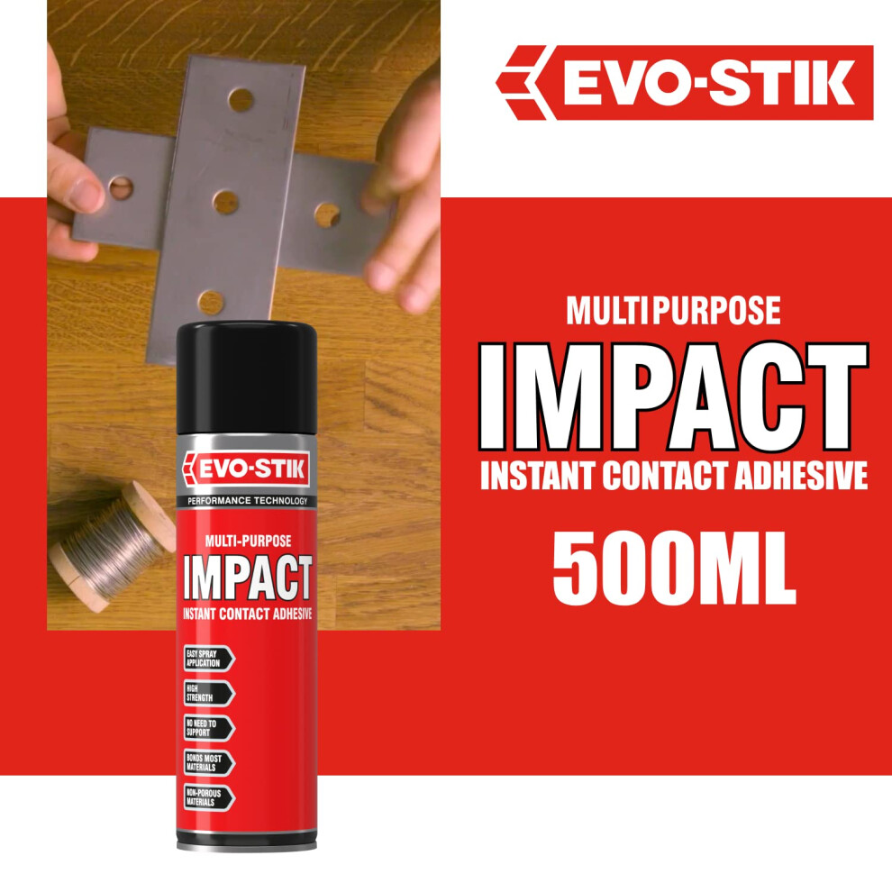 Evo-Stik Impact Instant Contact Adhesive Spray - 500Ml - Multipurpose High-Strength Contact Glue - Bonds Instantly On Contact - Fast Drying 5006131379102