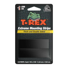 T-REX Tape Extreme Hold Heavy Duty Double Sided Mounting Strips Holds up to 24lbs, 8 Strips each strip is 2.54cm x 7.62cm, Black
