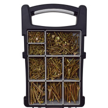 Forgefix 1000pc Screw Assortment with Zinc Yellow Passivated Coating for Corrosion Resistance, Includes Organizer Case with 9 Removable Cups and 2 PZ