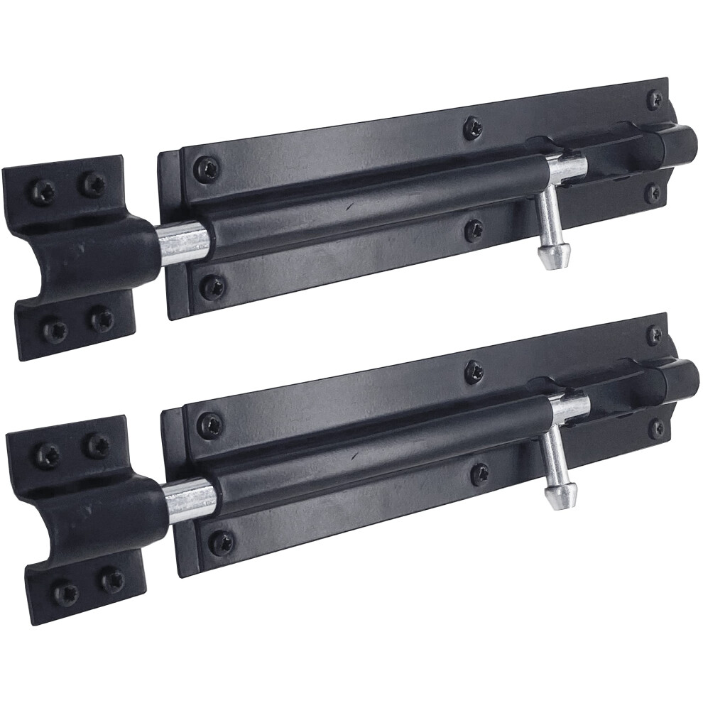 Irontite 2 Pack Tower Bolt Black, Gate Bolts For Wooden Gates, Slide Bolt, Black Door Lock Bolt, Sliding Bolt Lock Or Garden Gate Bolt. 200Mm (8Â) 5005429261808