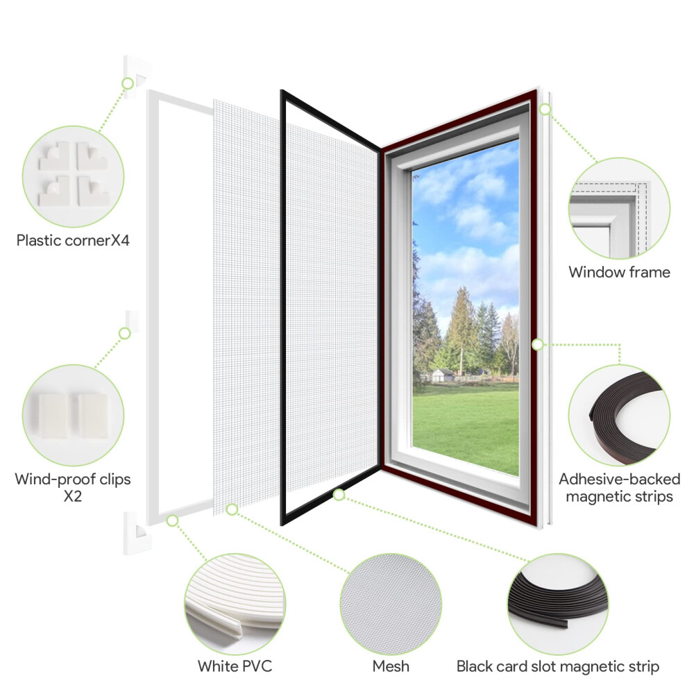 Window Nets To Keep Bugs Out, Moegfy Magnetic Fly Screens For Windows, Adjustable Diy Window Screen Insect Screen Mosquito Net Fits Any Size Smaller 5005893921635