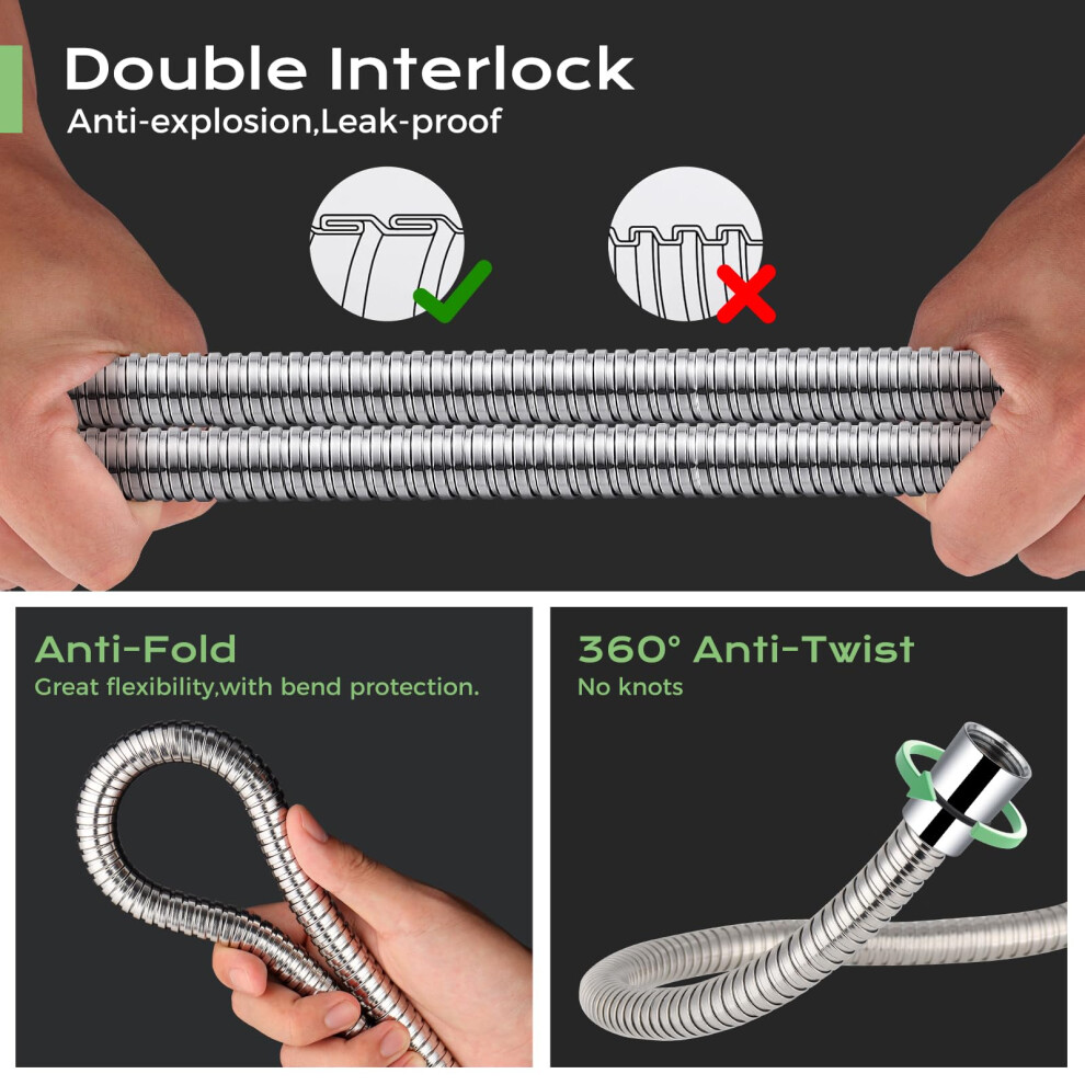 Shower Hose 1.5M - Samodra 10Mm Large Bore Stainless Steel Shower Hose Replacement Leakproof & Anti-Kink, Chrome 5001033689441