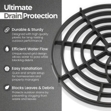 Black Drain Cover - (7",175mm) Diameter Plastic Outdoor Drain Cover To Stop Leaves and Debris, Gully Grid (2 pack)
