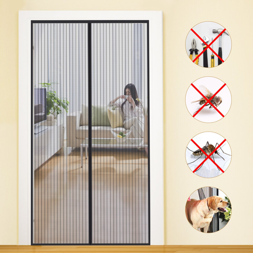 Mycarbon Fly Screen Door Keep Insects Out Mosquito Door Screen (Black/Stripes, 120 * 220Cm) 5008375681331