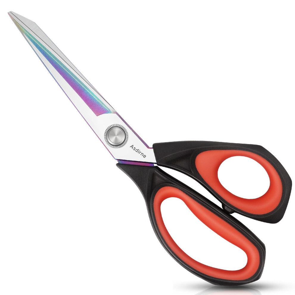 Asdirne Fabric Scissors, Dressmaking Scissors With Heavy Duty Multi-Purpose Titanium Coated Blades And Comfortable Soft Grip Handles, 25Cm, Black/Red 5003970434276