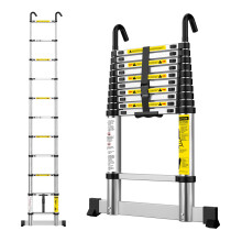 EASelect Telescopic Ladder 3.2M Aluminium Extension Loft Ladder with Stabilizer Bar, Non-Slip Feet and Detachable Hooks, EN131, Portable Extendable F