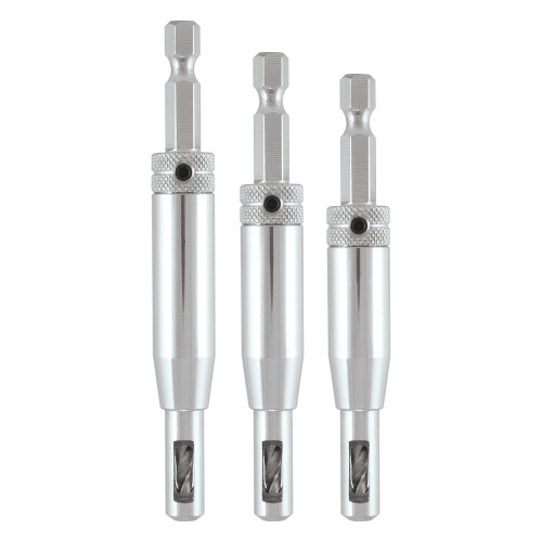 Trend Trend 3-Piece Quick Release Drill Bit Guide Set, 1/4 Inch Hex Shank, HSS Drill Bits, Hinge & Lock Applications, QR/DBG/SET 2