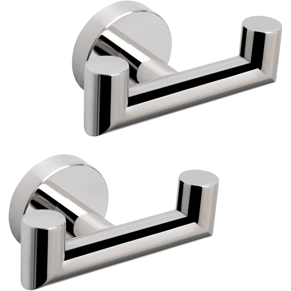 Qniiaed 2 Pcs Double Door Hooksï¼Bathroom Towel Hooks Screw In Stainless Steel Heavy Duty Robe Coat Hooks Wall Mounted For Bedroom Or Kitchen(Polishe 5003363467423