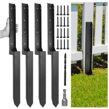 VALKINWORKS Fence Post Repair Kit, 4 Pack – Heavy-Duty One-Piece Steel Anchors with Stakes for 4x4/6x6 Wood Fence Posts