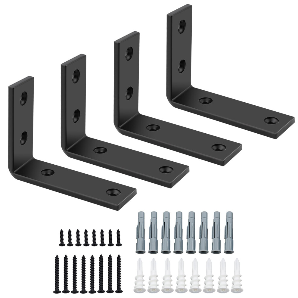 Sayayo Black Shelf Brackets Heavy Duty 5Mm Thick, Metal Angle Brackets L Shape For Shelves, Wooden Shelf Bracket & Supports Wall Hanging Corner Brace 5001310724032