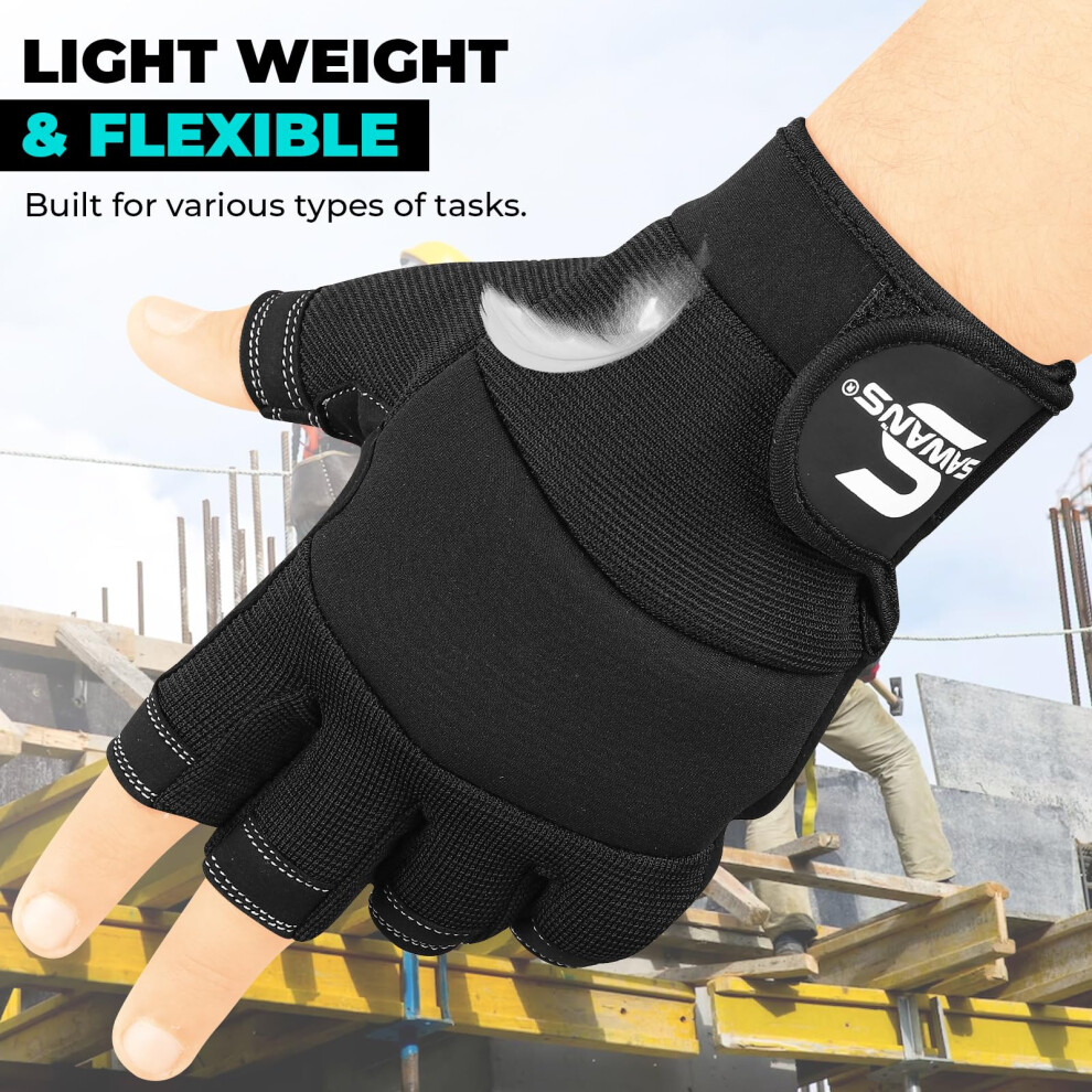 Sawans Fingerless Working Gloves For Men Performance Heavy Duty Half-Finger Work Gloves Mechanic Anti Slip Safety Gloves For Work Warehouse Training 5006208511121