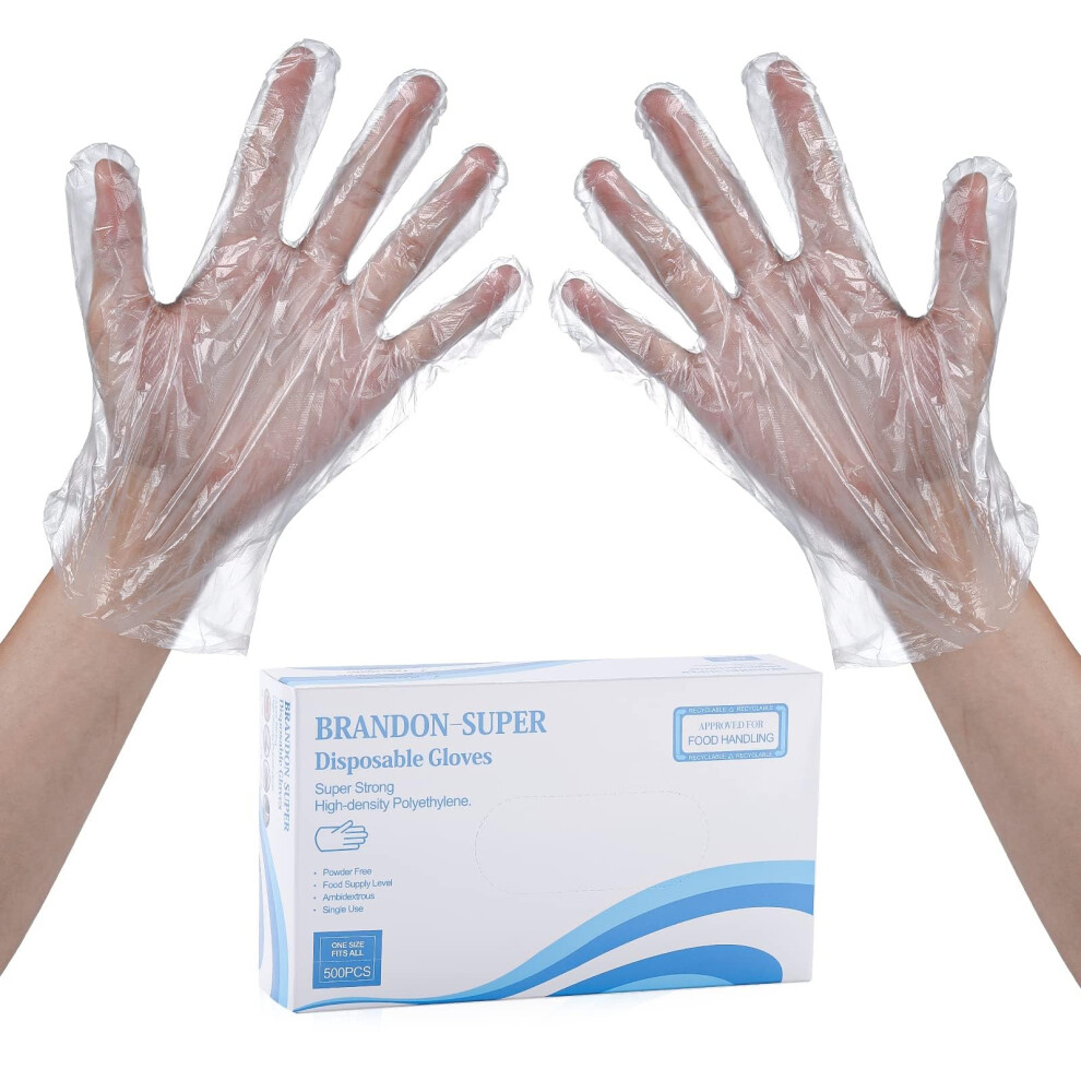 Photos - Safety Equipment Brandon-super 500 Pcs Disposable Food Prep Gloves - Plastic Food Safe Disposable Gloves, Food Handling, One Size Fits Most