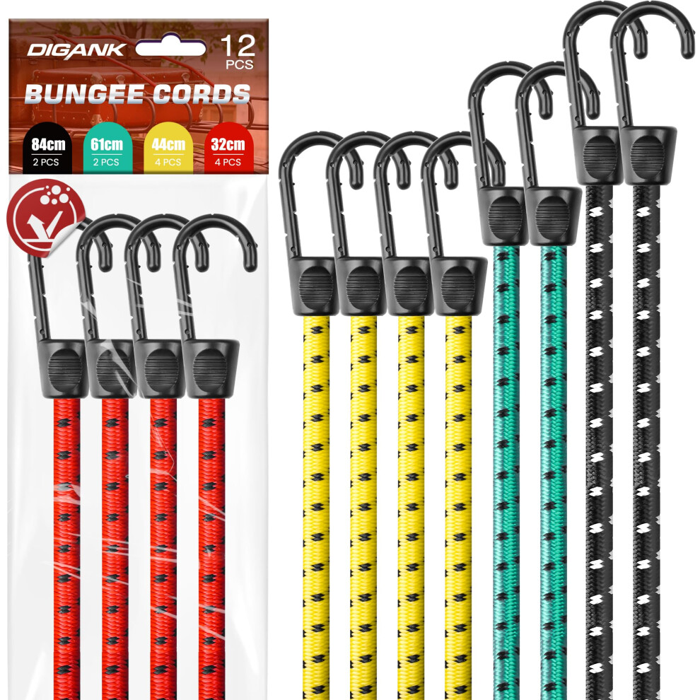 Bungee Cords With Hooks Heavy Duty 35Kg Â Elastic Tie Down Straps, Luggage Straps, Camping Gear, Tarps, Garden Furniture, Trailer, Diy (Pack Of 12) 5005825397774