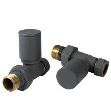 VANCOCO 2Pcs 1/2"15mm Anthracite Grey Straight Radiator Valves Round, Manual Radiator Valves Pair Standard Connection for Heated Towel Rail and Cent