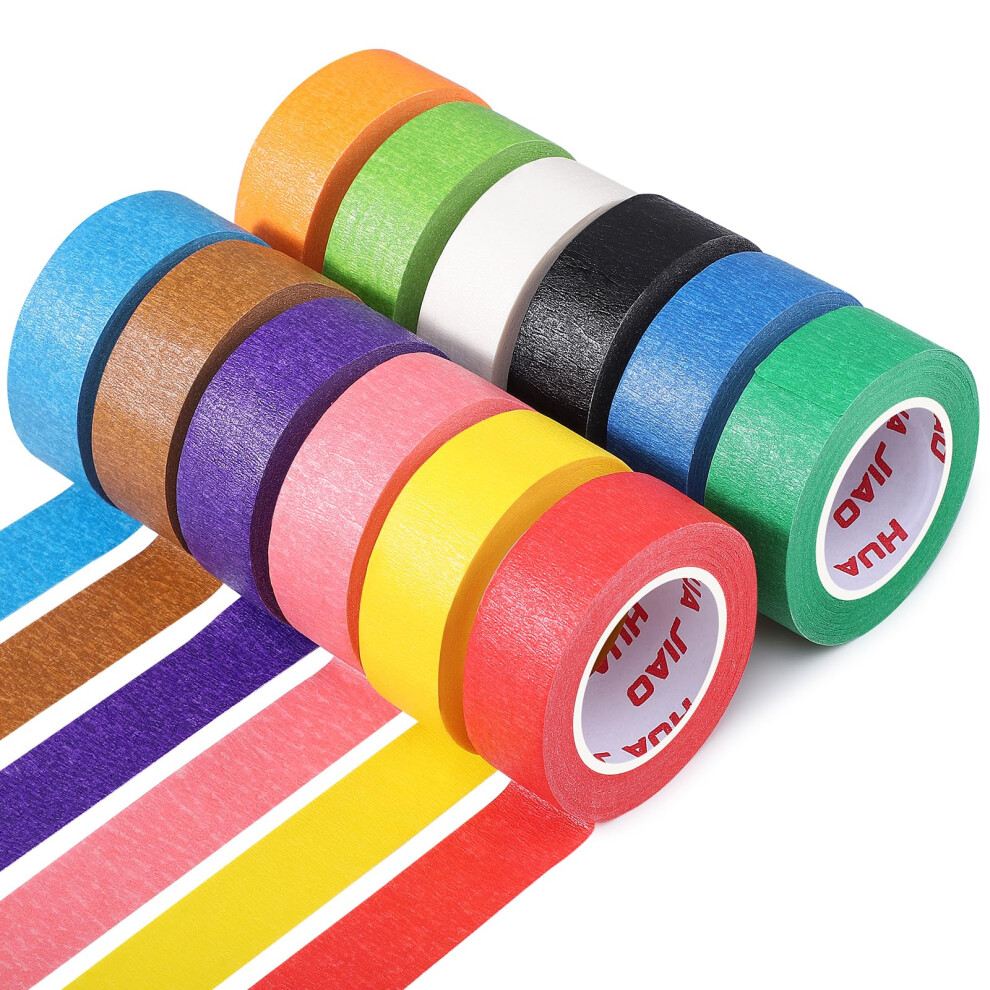 Huajiao 12 Rolls Masking Tape, Colorful Multi Surface Painters Tape Adhesive Masking Tape For Painting And Decorating Home Classroom Scrapbook Crafts 5001289056677