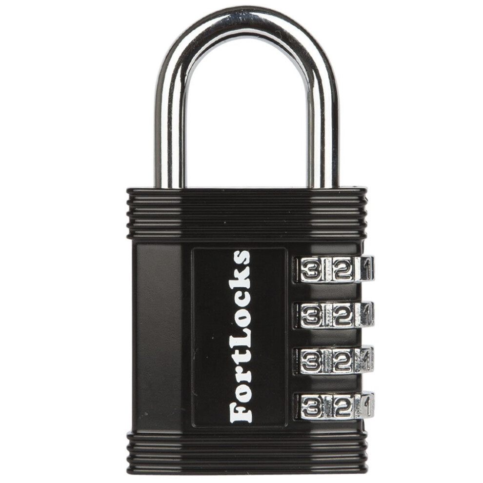 Fortlocks Gym Padlock | 4-Digit Combination Lock For Indoor Lockers & Outdoor Use | Heavy-Duty, Rustproof, Weatherproof | 1-Pack, Black 5007396018676