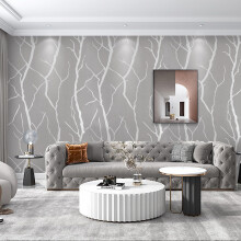 Trafagala Non-Woven White and Grey Wallpaper 3D Embossed Striped Feature Branch Glitter Wallpaper Flocking Textured Wallpapers Modern Minimalist for