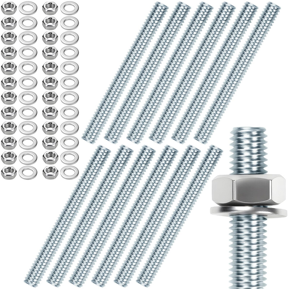 Sturiz 12Pcs Threaded Rod M8x100mm Bolts And Nuts Threaded Bar Galvanised Steel Threaded Pins For Anchor Bolts Screws With Nuts And Washers 5007899869362