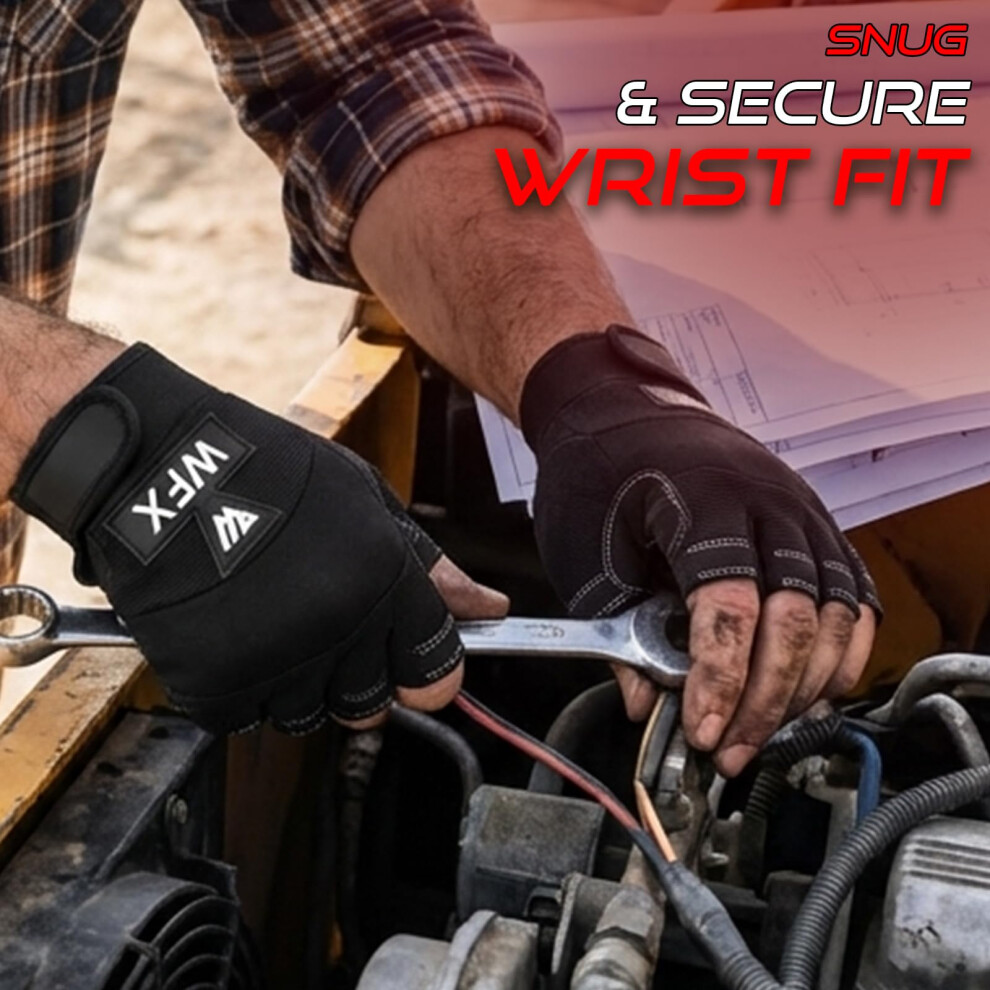 Wfx Tough Fingerless Performance Gloves Protection Work Gloves, Padded Palm, Half-Finger Black (Small) 5000485329639