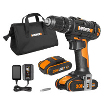 WORX WX370.1 PowerShare 20V Cordless Combi Hammer Drill Kit with 2 Batteries, Charger and Carry Bag, 6800 BPM / 27200 BPM, 0-400/0-1600/min, High Tor