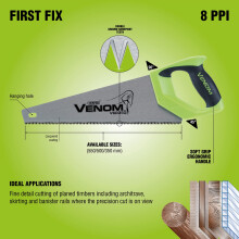 Draper Venom 8PPI Wood Hand Saw | First Fix Double Ground Blade 50CM | DIY Tools Woodworking Handsaw | 82194