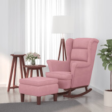 vidaXL Schaukelstuhl Ohrensessel Rosa Samt und Massivholz