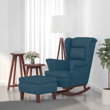 vidaXL Schaukelstuhl Ohrensessel Blau Samt und Massivholz