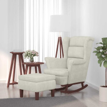vidaXL Schaukelstuhl Ohrensessel Creme Samt und Massivholz