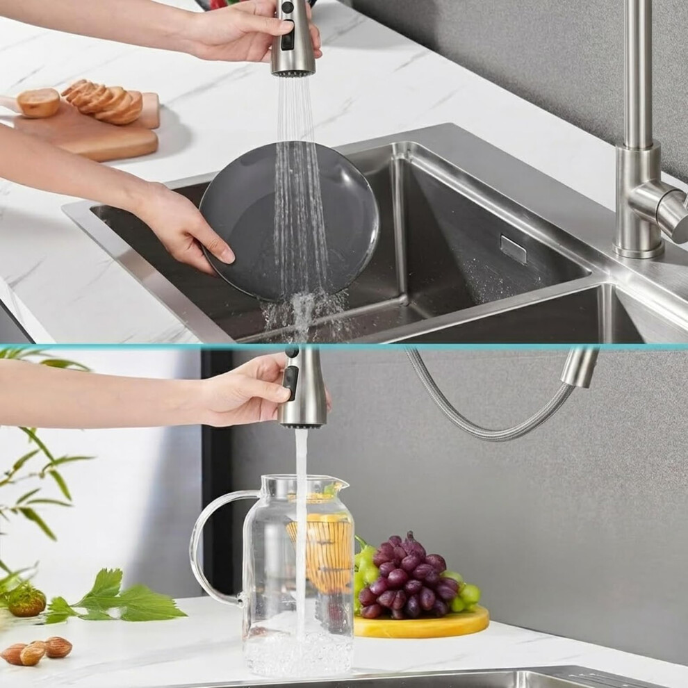 Rewing Kitchen Tap, Kitchen Mixer Taps With Pull Out Sprayer, Kitchen Sink Taps High Arc Swivel 360 With 2 Spray Mode Cold And Hot Fittings (Polished 5006674837114