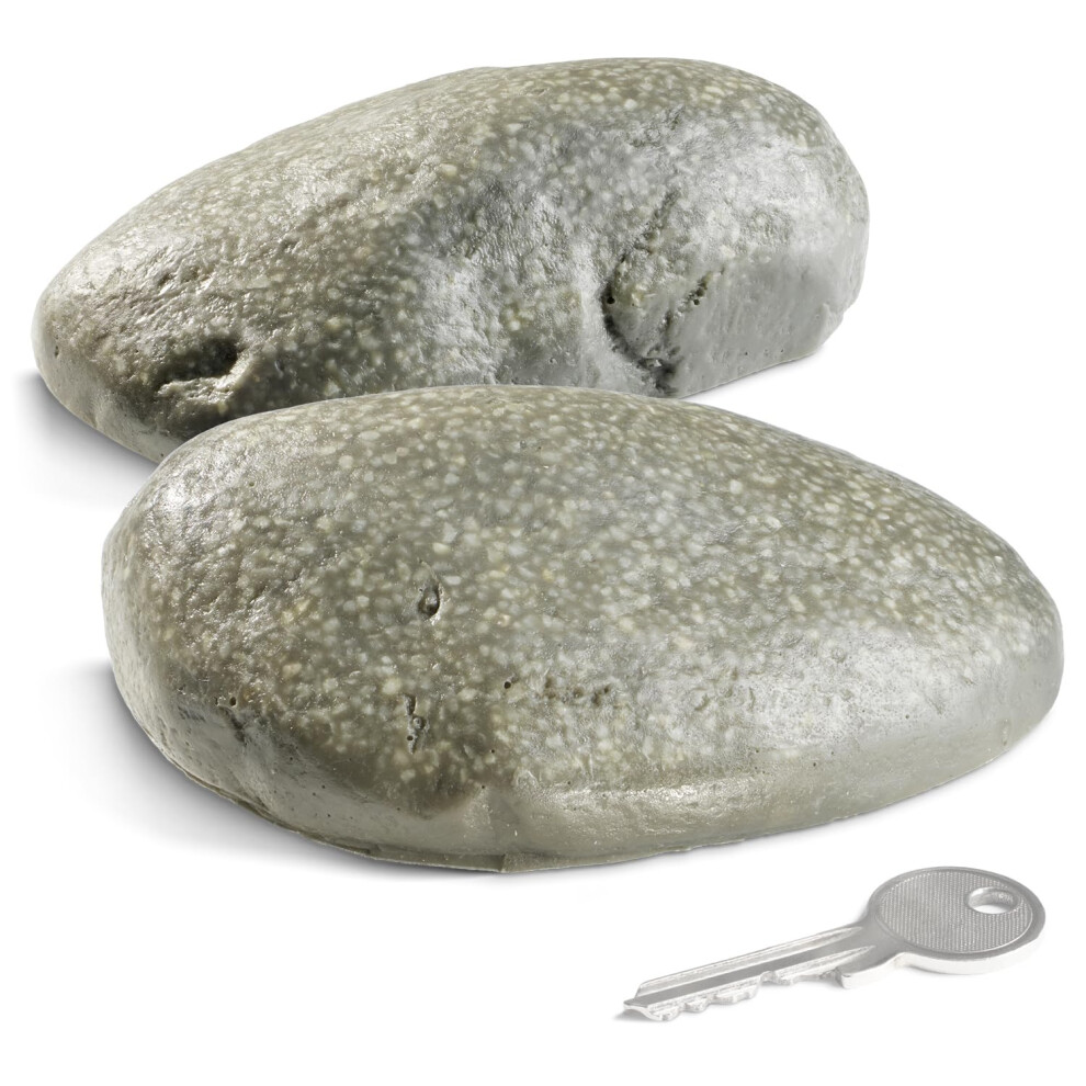 Com-Four 2X Key Stone Pebblestone - Artificial Rock For Geocaching - Key Hiding Place In Stone Look - Artificial Boulder (2 Pieces - Flat) 5001325287690