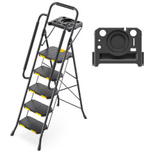 KINGRACK 5 Step Ladder, Folding 5 Step Step Ladder with Tool Tray & Safety Handrails, 330LBS Load Capacity Lightweight Household Ladder for Kitchen,