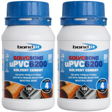 Bond It SolvoBond uPVC 6200 Solvent Cement Pack 2 (100ml Each) – Fast Setting PVC Cement for uPVC Pipes & Fittings, Waterproof PVC Pipe Cement for P