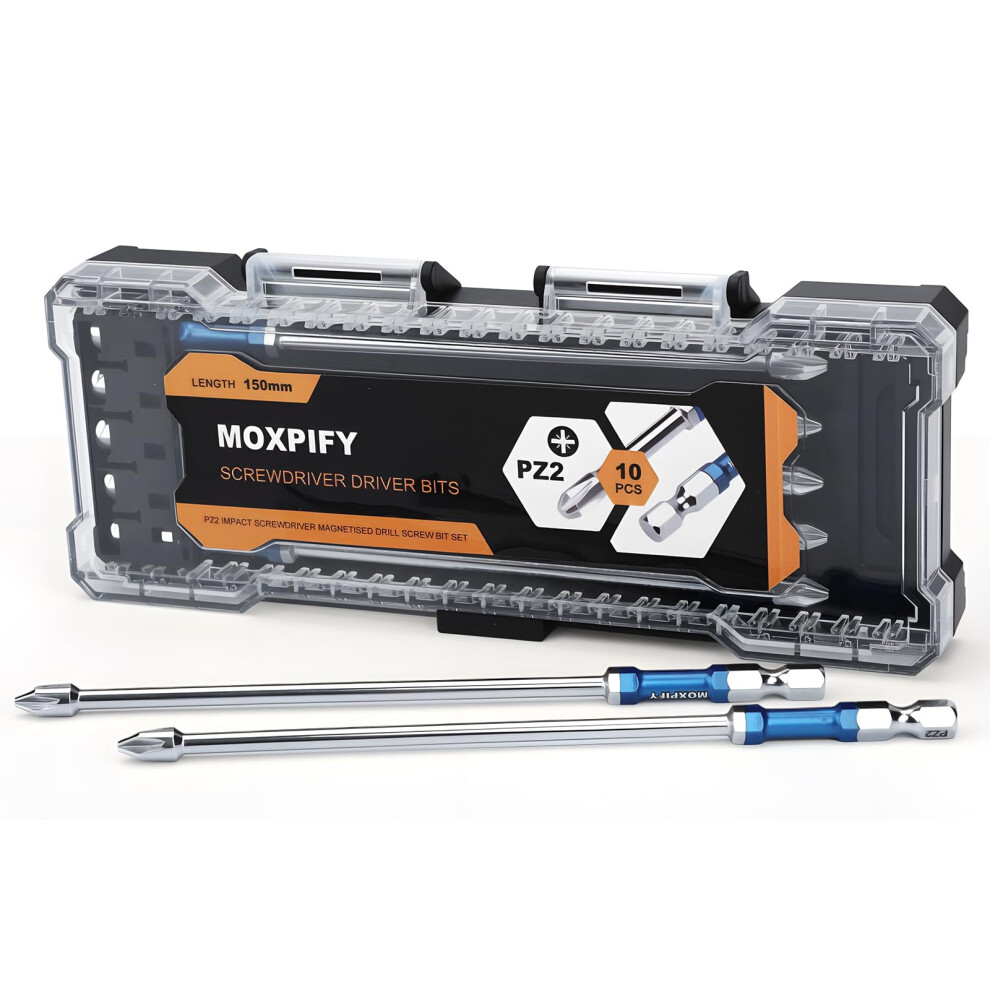 Moxpify 10Pcs Pz2 Impact Driver Bits, 150Mm Magnetic Screwdriver Bit Set Magnetic Drill Bits 5008767206715