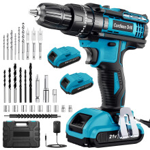LEEIKOO Cordless Drill Driver 21V, Cordless Hammer Combi Set with 2 Batteries 2000mAh, 42N.m Max Electric Battery Drill, 25+3 Torque, LED Light, 2 Sp