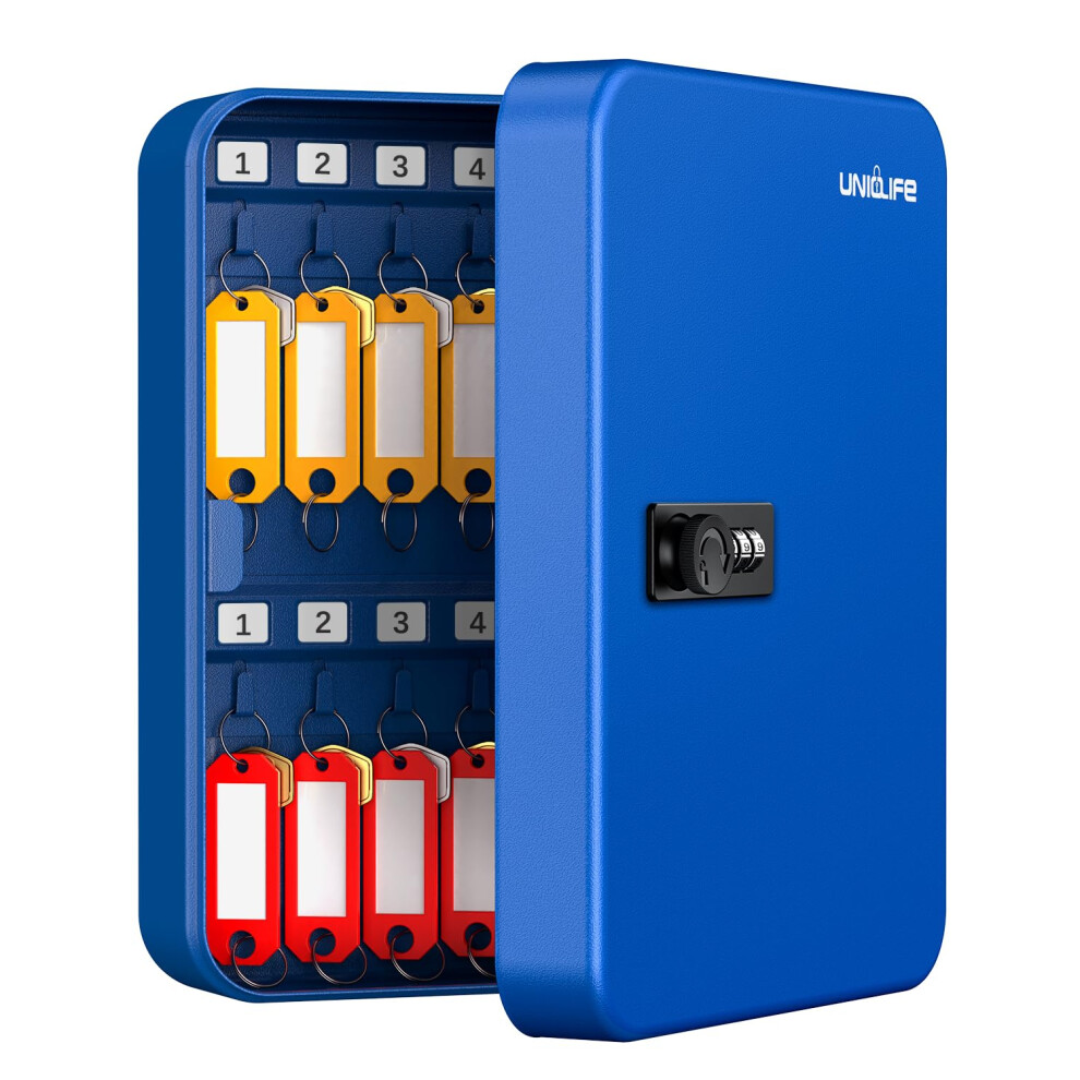 Uniclife Blue 28-Keys Steel Key Cabinet With Combination Lock Wall Mounted Key Organizer With Resettable Code Black With Hooks And Large Keys Tag Lab 5006814694294