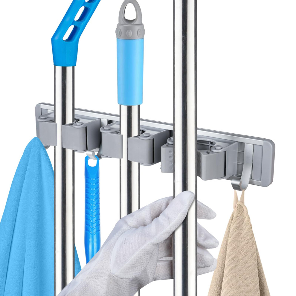 Vicloon Broom Mop Holder, Broom Holder Wall Mounted Gripper With 3 Slot 4 Hooks, Heavy Duty Brooms Storage, Brush Holders Hanger, Brush Holders Hange 5009314147727