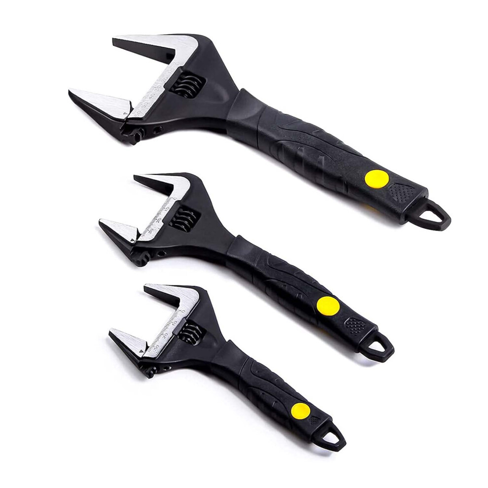 Sharp-Tec Adjustable Spanner Set, Wide Jaw Opening Adjustable Wrench, Heavy-Duty Plumbing Tools For Plumbers, 6''+8''+12'', Black, Chrome 5002337941242