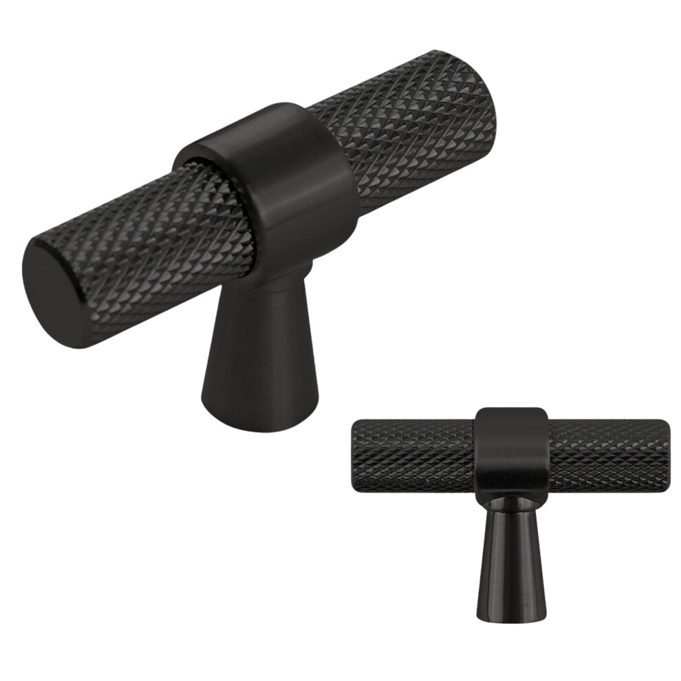 Keypak 10 Pack Black Knurled Kitchen Cupboard Handles, Knobs, Aluminium T-Bar Pulls For Cabinet, Wardrobe Doors, Chest Of Drawers 5006517040688