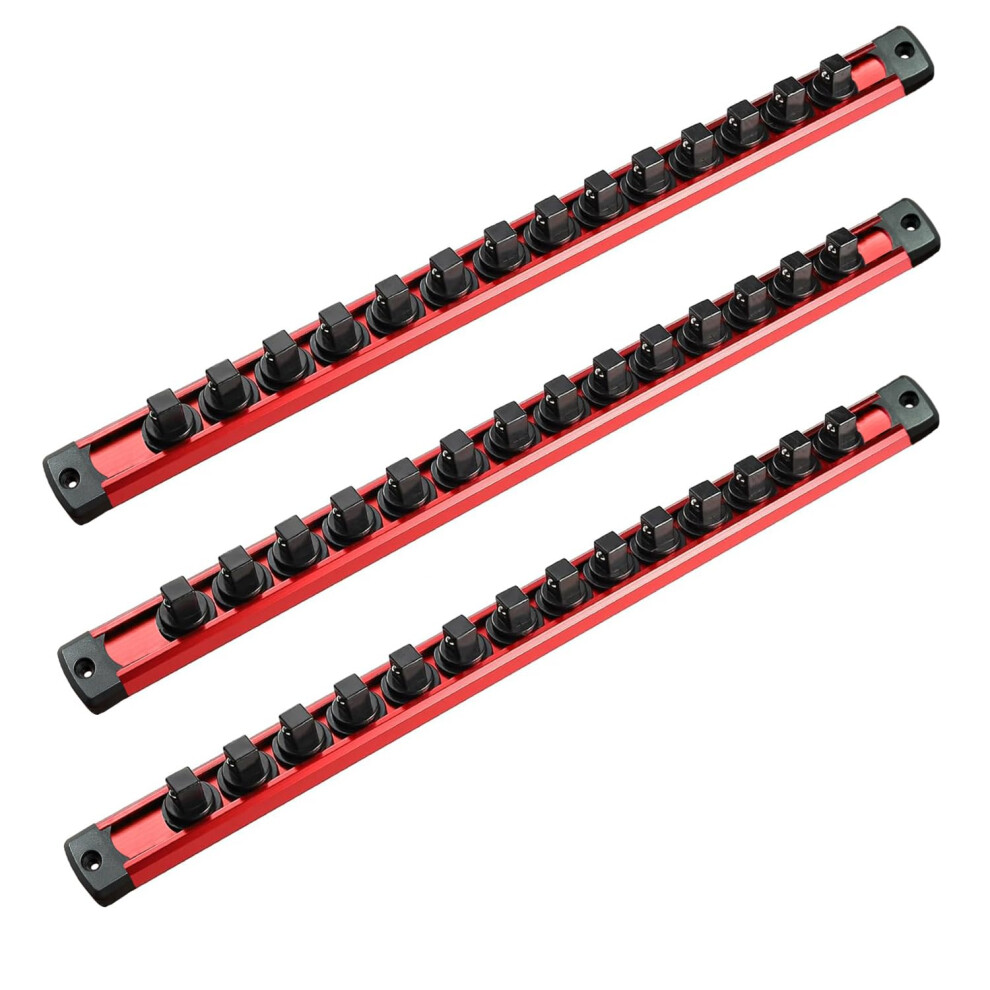 Acebon Magnetic Socket Organizer Set, 3 Pack 3/8" Aluminum Socket Rails, Heavy Duty Magnetic Socket Holder For Tool Box Garage Workshop, Holds 42 Soc 5008745736722