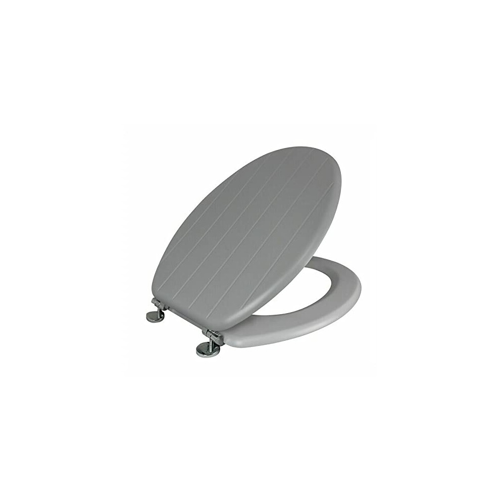 Photos - Toilet Seat Wooden Adjustable  Tongue & Groove Design Chrome Plated Hinges Fixings Included (Grey)
