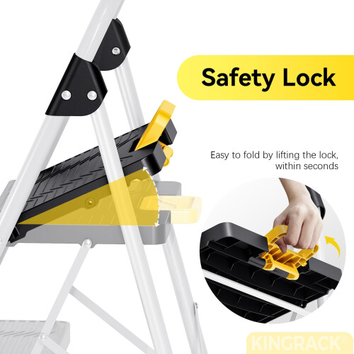KINGRACK 4-Step Folding Ladder,330LBS Step Stool,Safety Lock,Wide Non-Slip Pedal 2