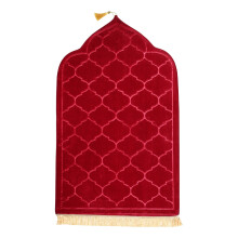 (Red) Soft Worship Kneel Travel Prayer Rug Non slip Prayer Mat Flannel Carpet for Muslim Ramadan Embossing Floor Carpets Portable